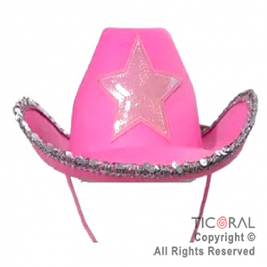 SOMBRERO COWBOY ESTRELLA Y LENTEJUELAS ROSA x 1